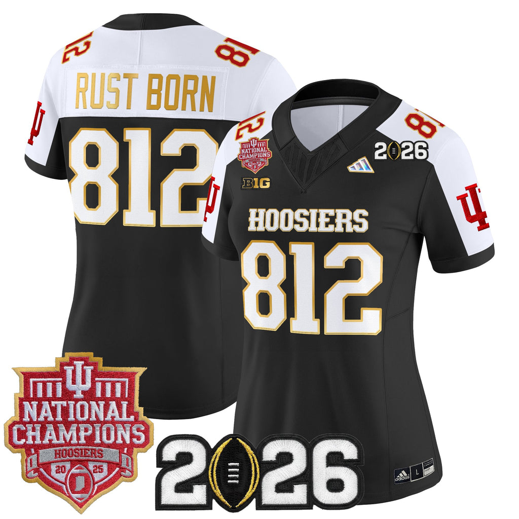 Women's Indiana Hoosiers 2025 National Champions & 2026 CFP Final Patch Gold Trim Vapor Limited Jersey - All Stitched