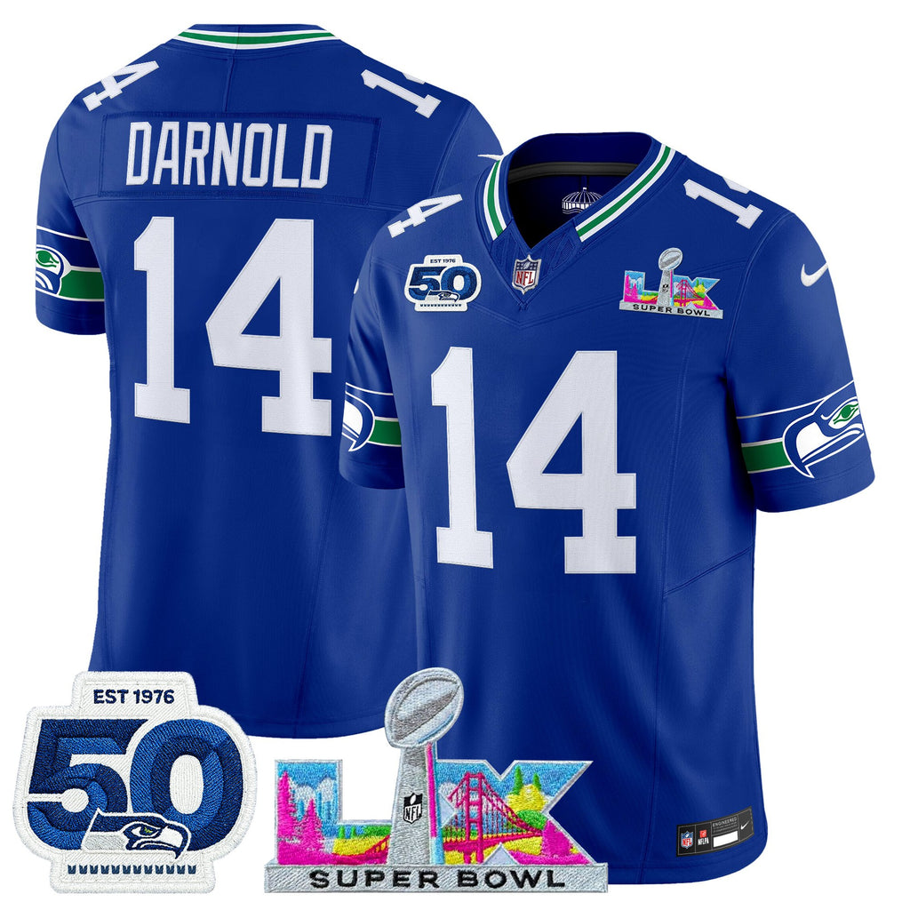 Men's Seattle Seahawks "Super Bowl LX & 50th Patch" Vapor Limited Jersey - All Stitched
