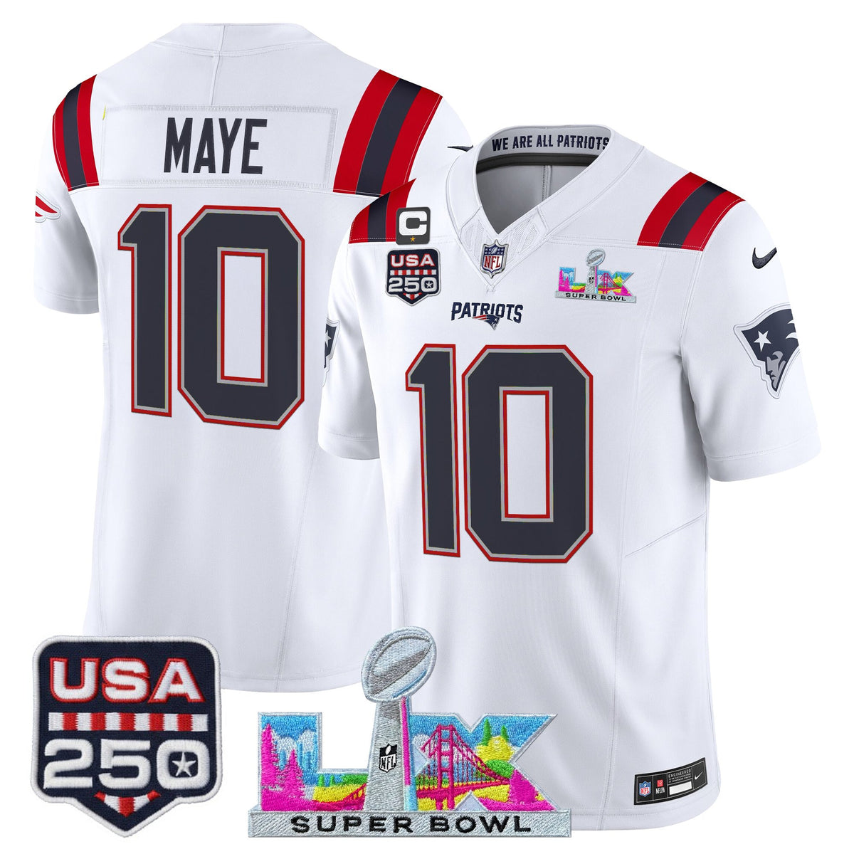Men's New England Patriots "Super Bowl LX & United States 250th Anniversary Patch" Vapor Limited Jersey - All Stitched