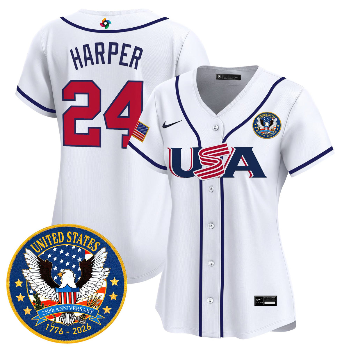 Women's Team USA World Baseball Classic United States 250th Anniversary Patch Vapor Premier Jersey - All Stitched