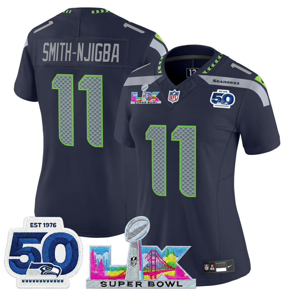 Women's Seattle Seahawks "Super Bowl LX & 50th Patch" Vapor Limited Jersey - All Stitched