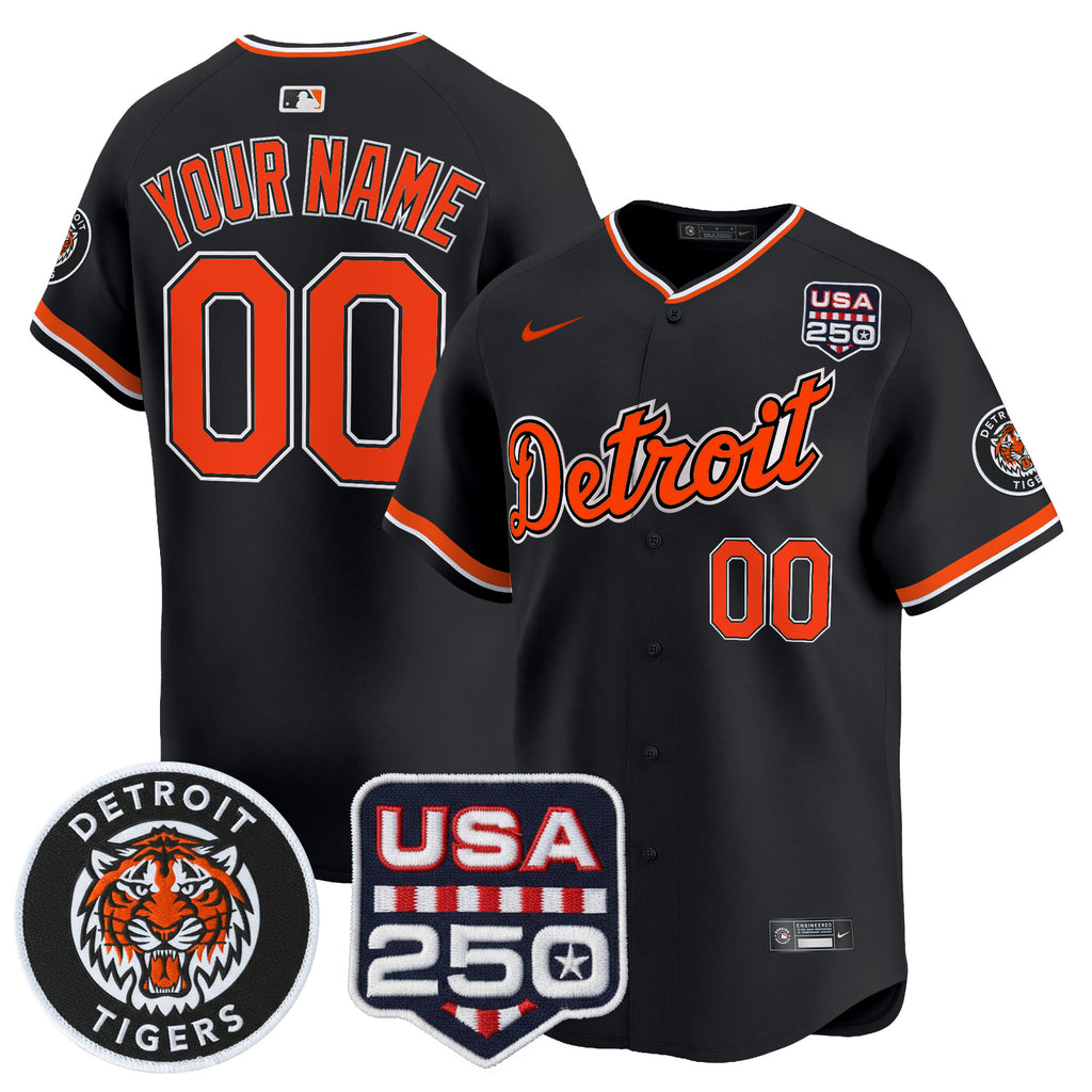 Detroit Tigers 2026 Alternate Vapor Premier Limited Custom Jersey - 250America Patch - All Stitched