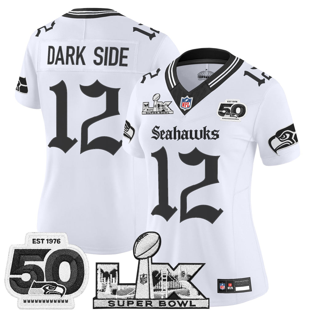 Women's Seattle Seahawks "Super Bowl LX & 50th Patch" Vapor Limited Jersey - Gothic Edition - All Stitched
