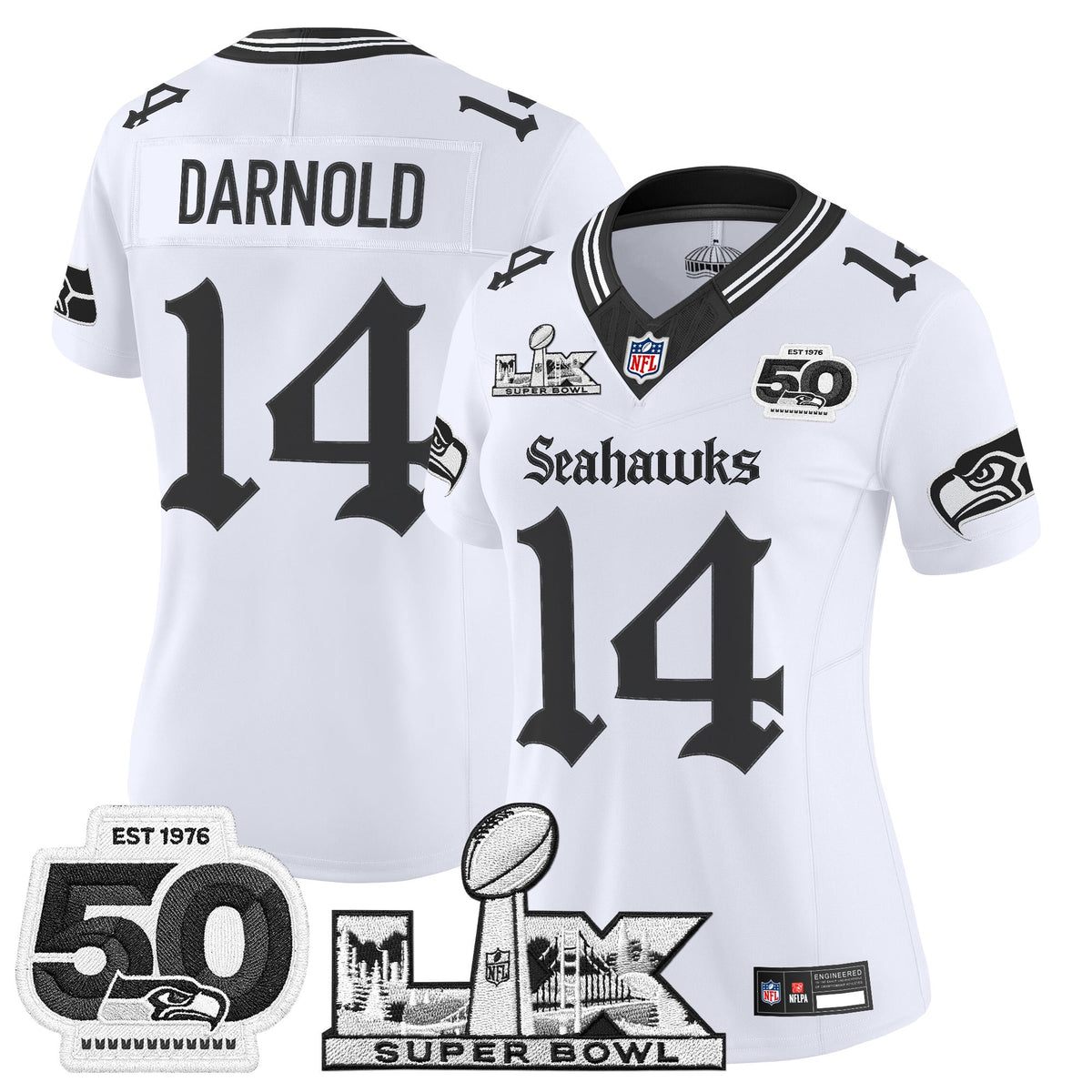 Women's Seattle Seahawks "Super Bowl LX & 50th Patch" Vapor Limited Jersey - Gothic Edition - All Stitched