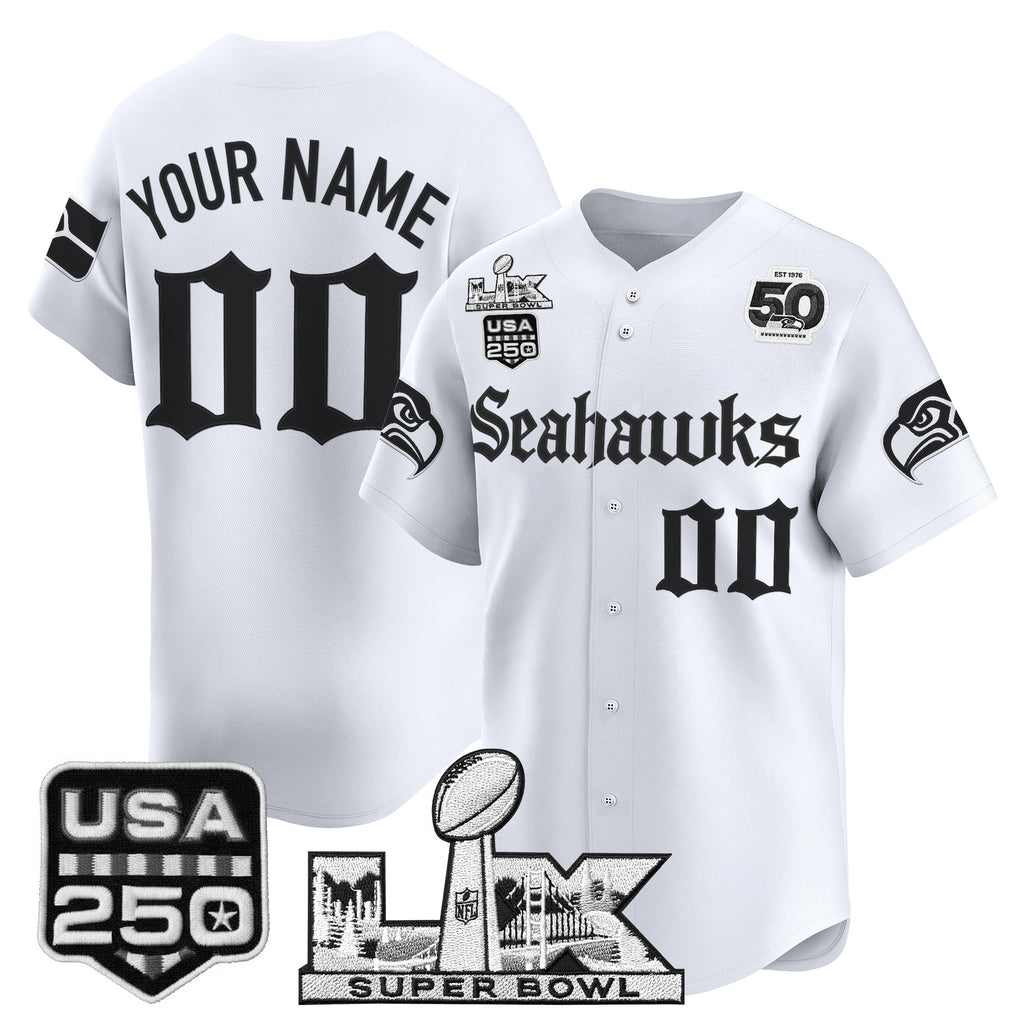 Seattle Seahawks “Super Bowl LX & 50th Patch” Vapor Baseball Custom Jersey - Gothic Edition - All Stitched