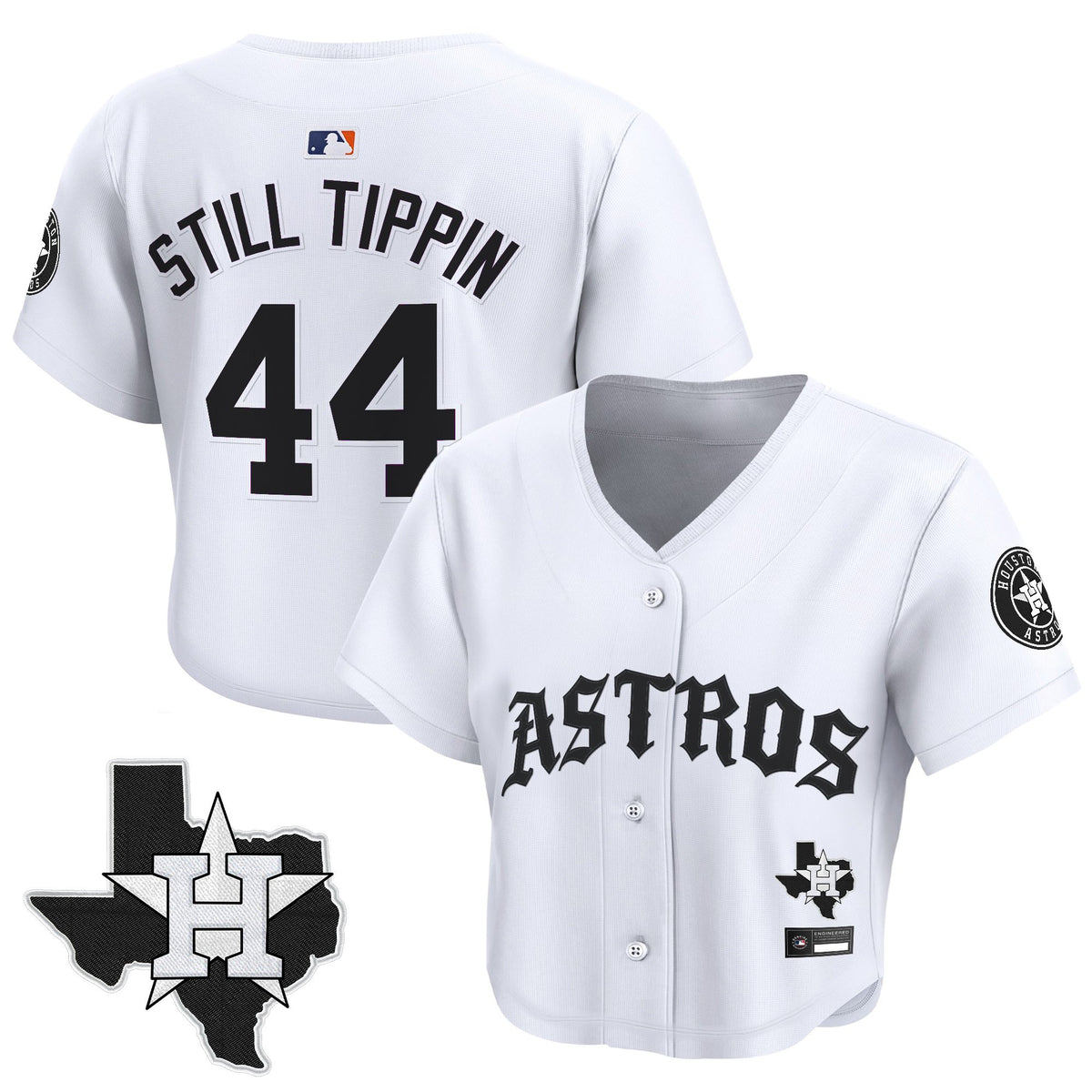 Women's Houston Astros 'Old English Edition' Crop Top Baseball Jersey - All Stitched