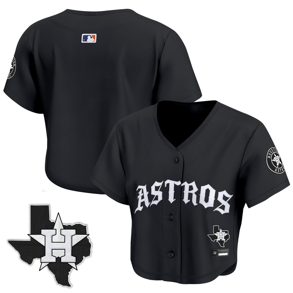 Women's Houston Astros 'Old English Edition' Crop Top Baseball Jersey - All Stitched