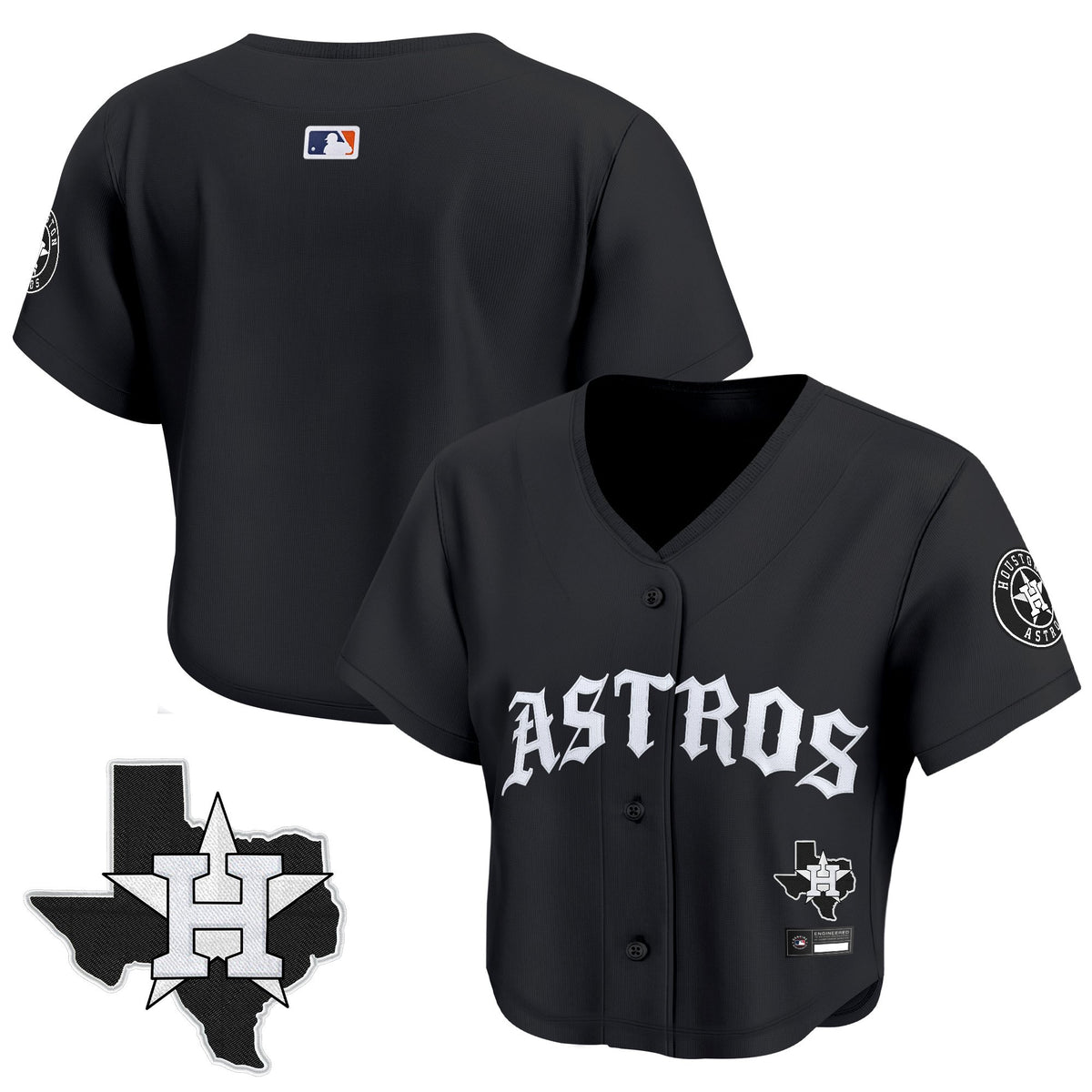 Women's Houston Astros 'Old English Edition' Crop Top Baseball Jersey - All Stitched