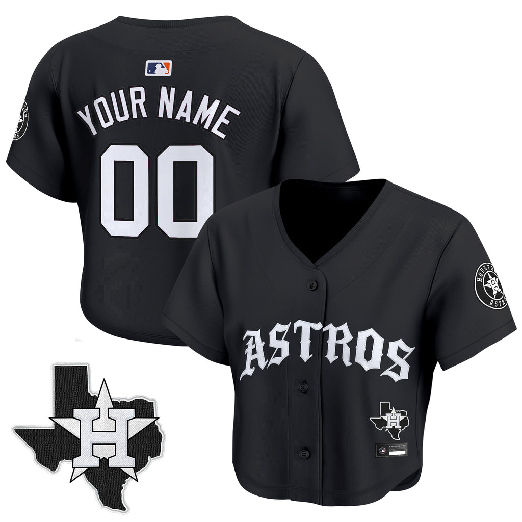 Women's Houston Astros 'Old English Edition' Crop Top Baseball Custom Jersey - All Stitched