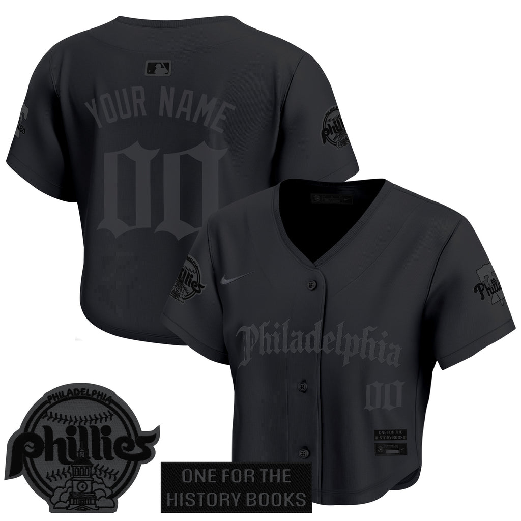 Women's Phillies 'Retro Newspaper Edition' Crop Top Baseball Custom Jersey - All Stitched