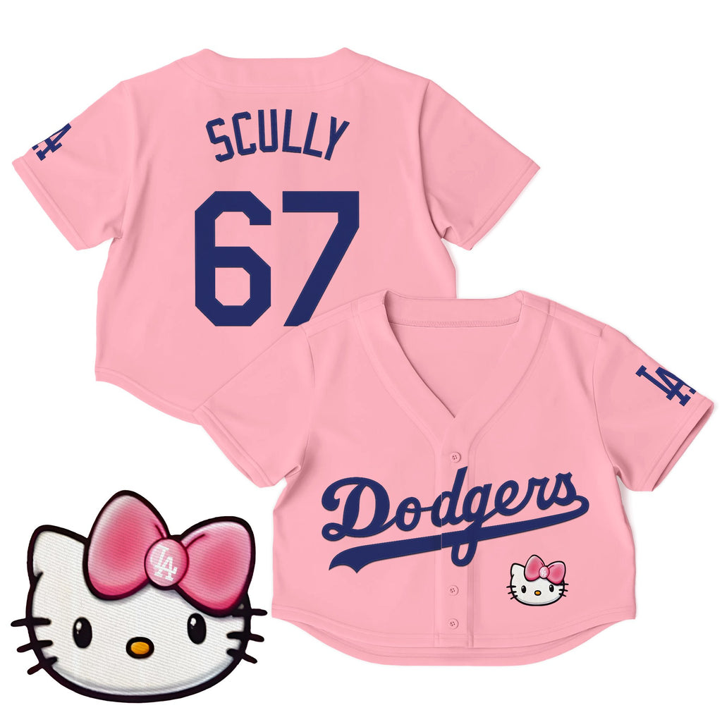 Women's Dodgers Hello Kitty Crop Top Baseball Jersey – All Stitched