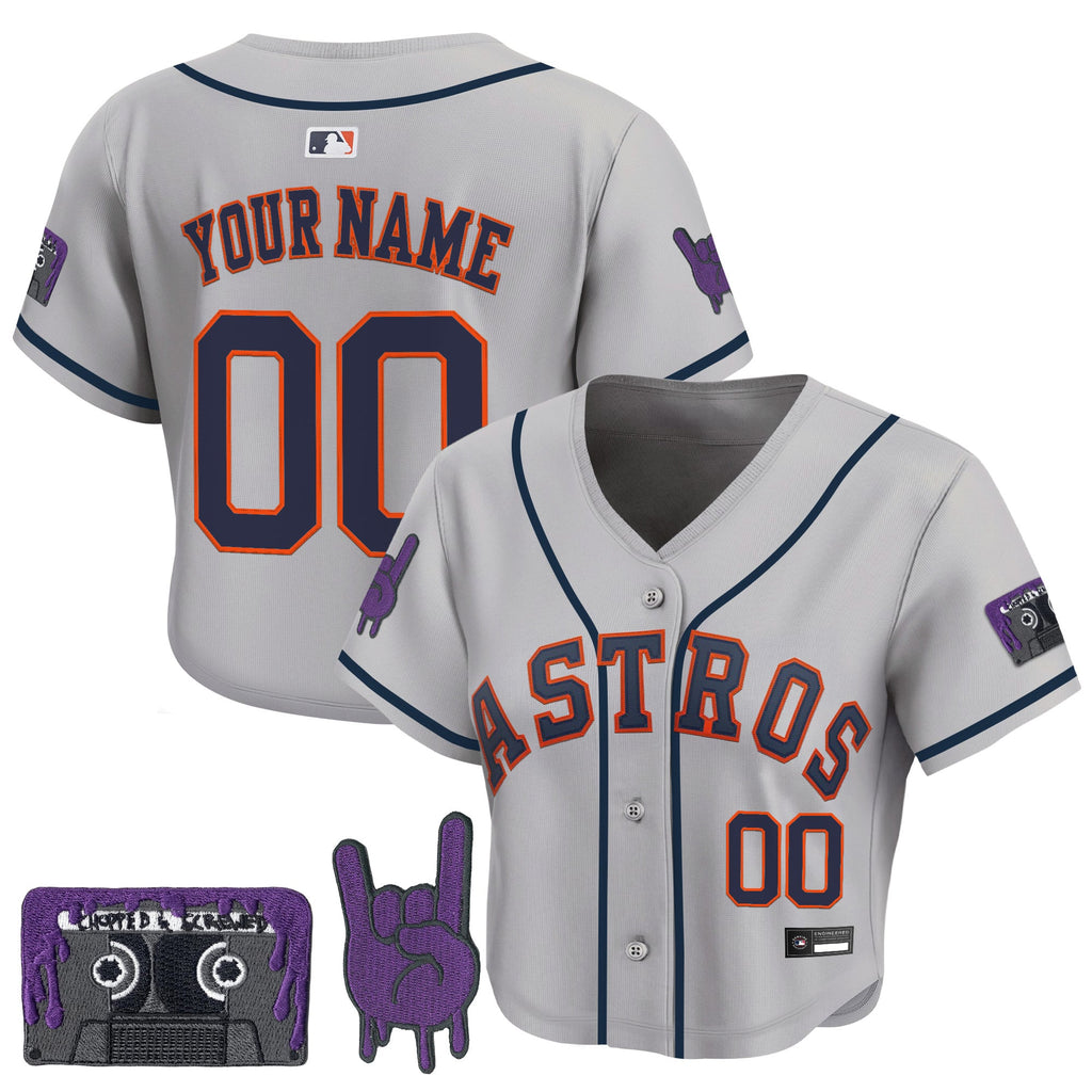 Women's Houston Astros DJ Screw Patch Crop top Baseball Custom Jersey - All Stitched