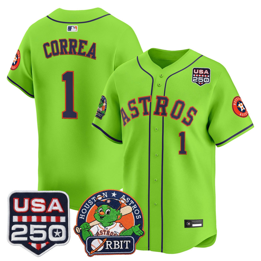 Men's Astros Orbit & 250 America Patch Vapor Premier Limited Jersey - All Stitched