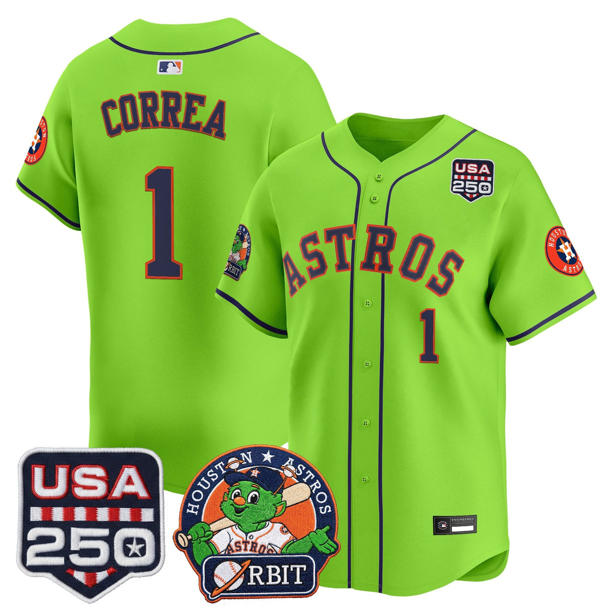 Men's Astros Orbit & 250 America Patch Vapor Premier Limited Jersey - All Stitched