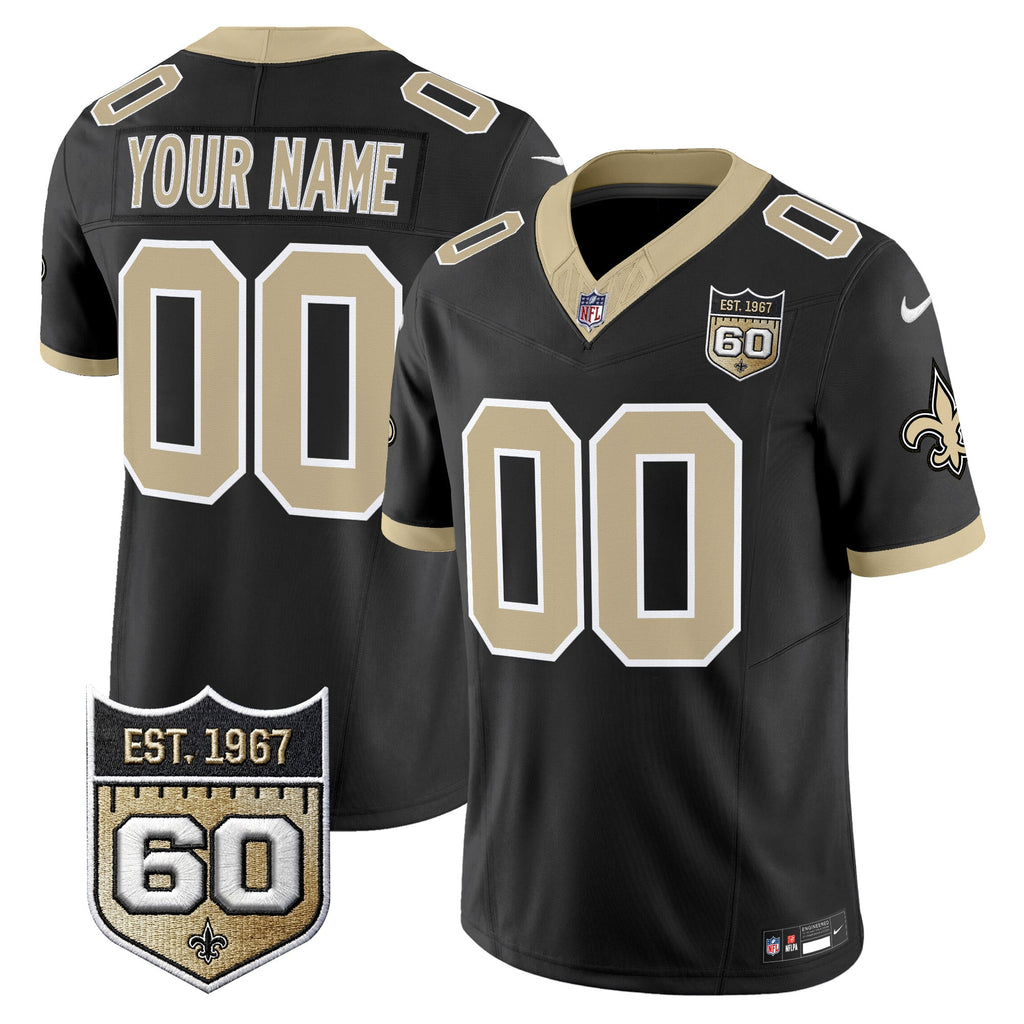 New Orleans Saints 60th Anniversary Patch Vapor Custom Jersey - Gameday Golds Edition - All Stitched