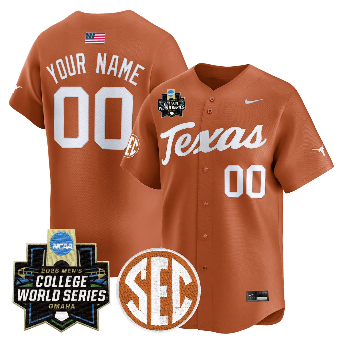 Texas Longhorns 2026 World Series Vapor Premier Limited Custom Jersey V2 - All Stitched
