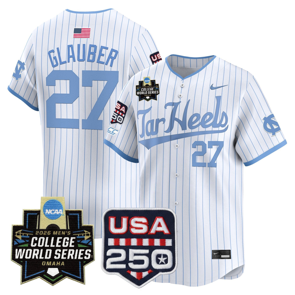 Men's North Carolina Tar Heels 2026 World Series Vapor Premier Limited Jersey - 250 America Patch - All Stitched