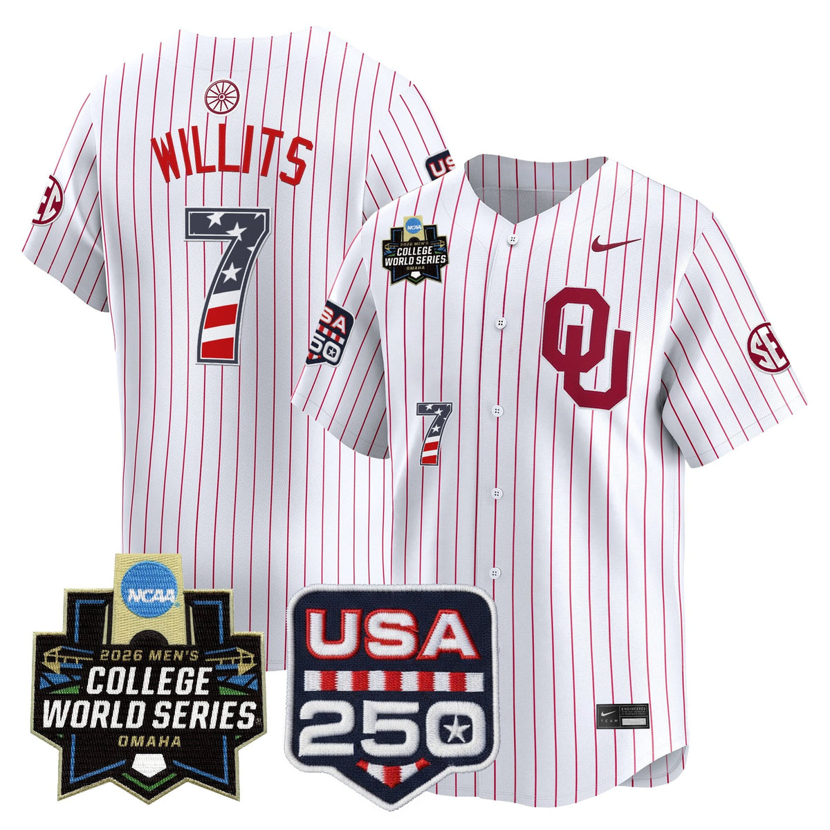 Men's Oklahoma Sooners USA 250 Fourth of July Vapor Premier Limited Jersey - 2026 World Series Patch - All Stitched