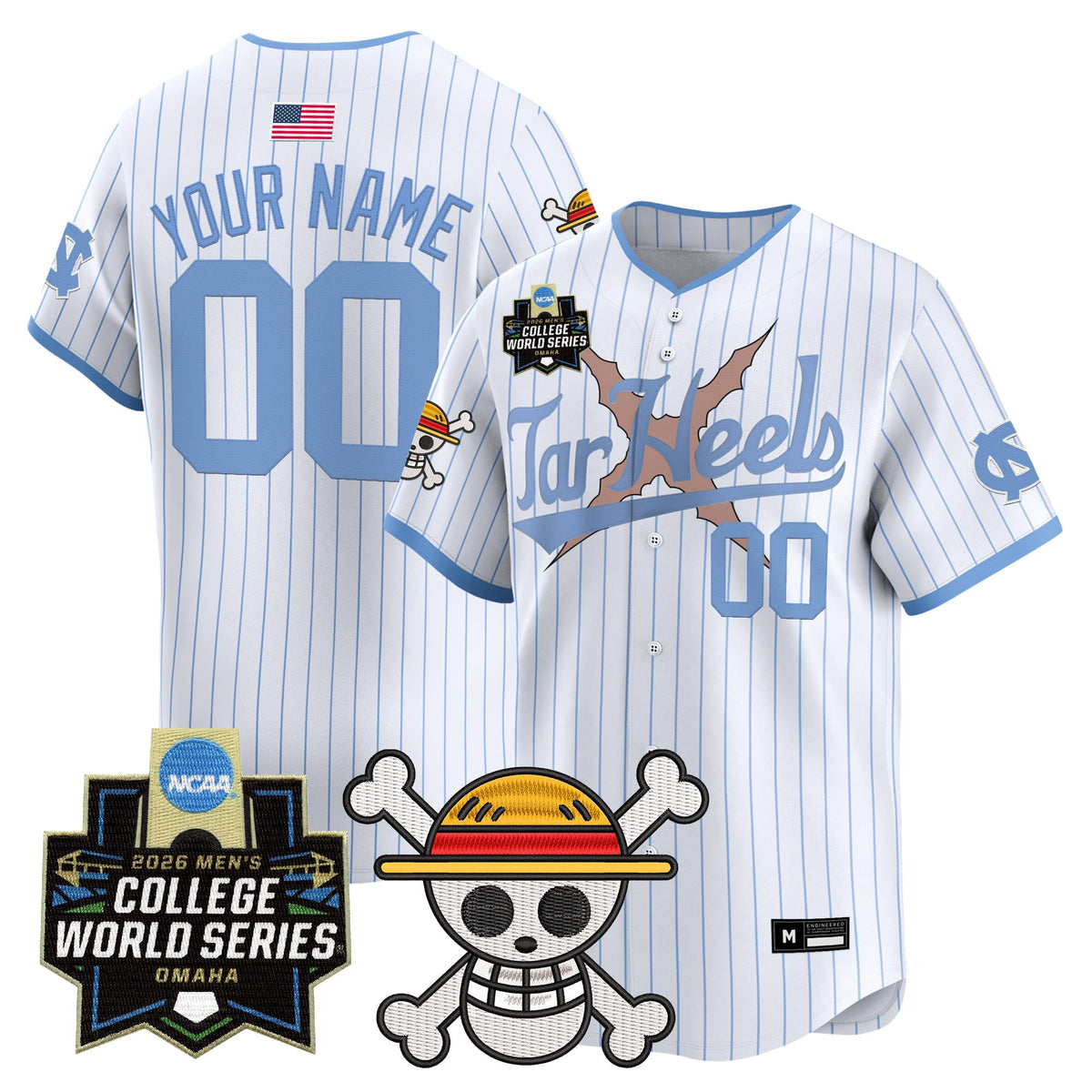 North Carolina Tar Heels 2026 World Series x One Piece Vapor Premier Limited Custom Jersey - All Stitched