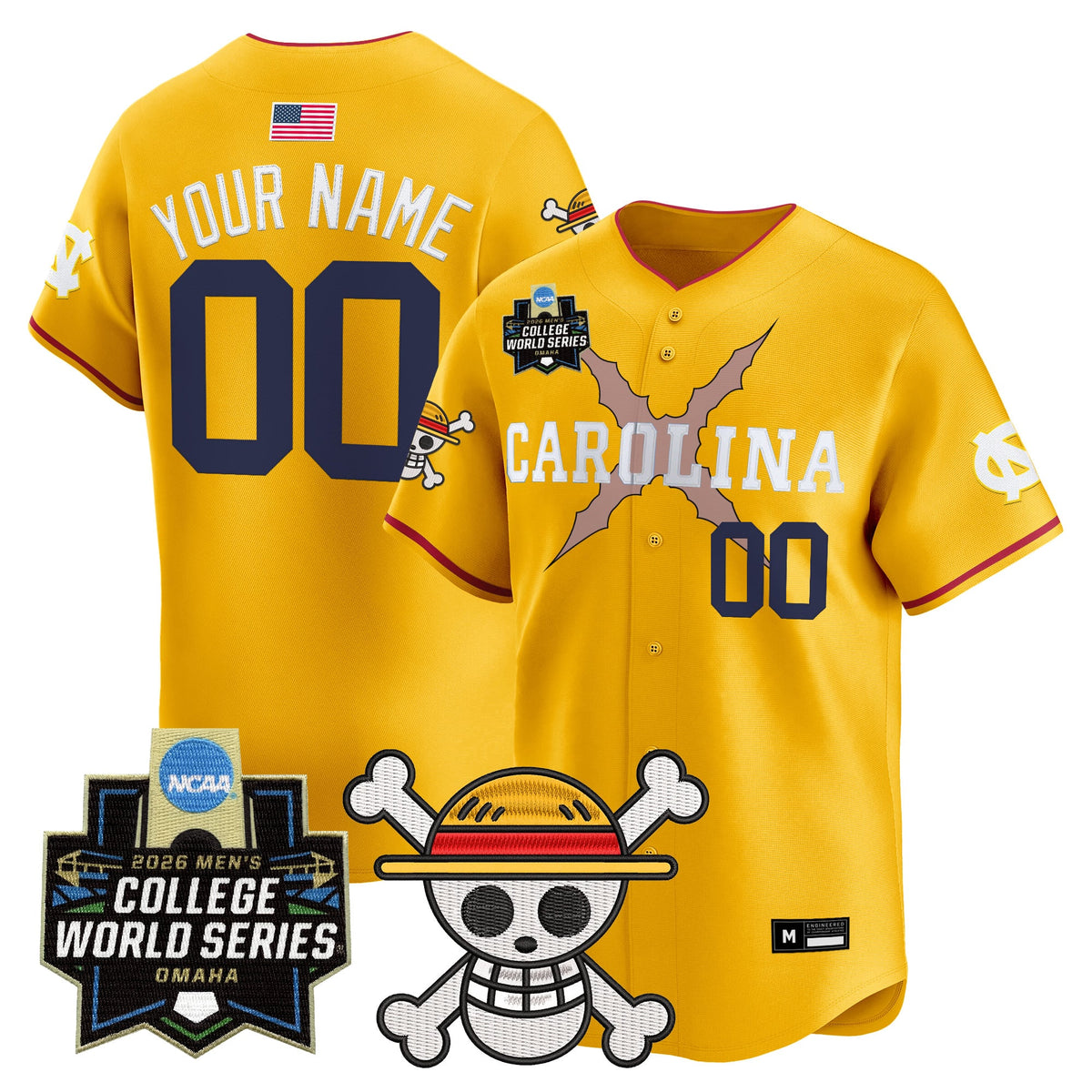 North Carolina Tar Heels 2026 World Series x One Piece Vapor Premier Limited Custom Jersey - All Stitched
