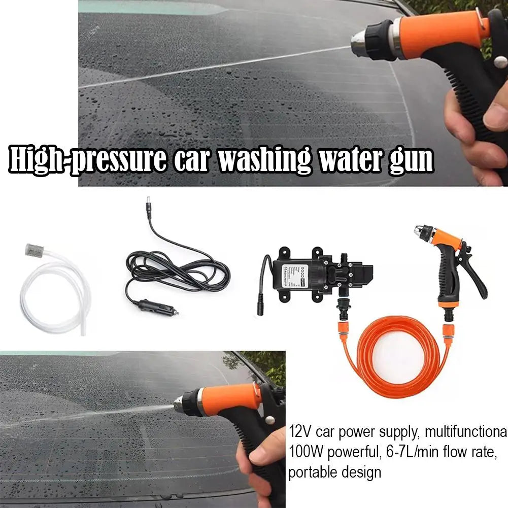 12V Portable Car Washer 100W 130PSI High Pressure Water Pump With Spray Gun For Auto Cleaning Car Detailing Camping W9U6