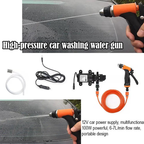 12V Portable Car Washer 100W 130PSI High Pressure Water Pump With Spray Gun For Auto Cleaning Car Detailing Camping W9U6